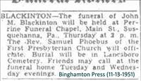 Blackinton, John M. (Funeral Notice)